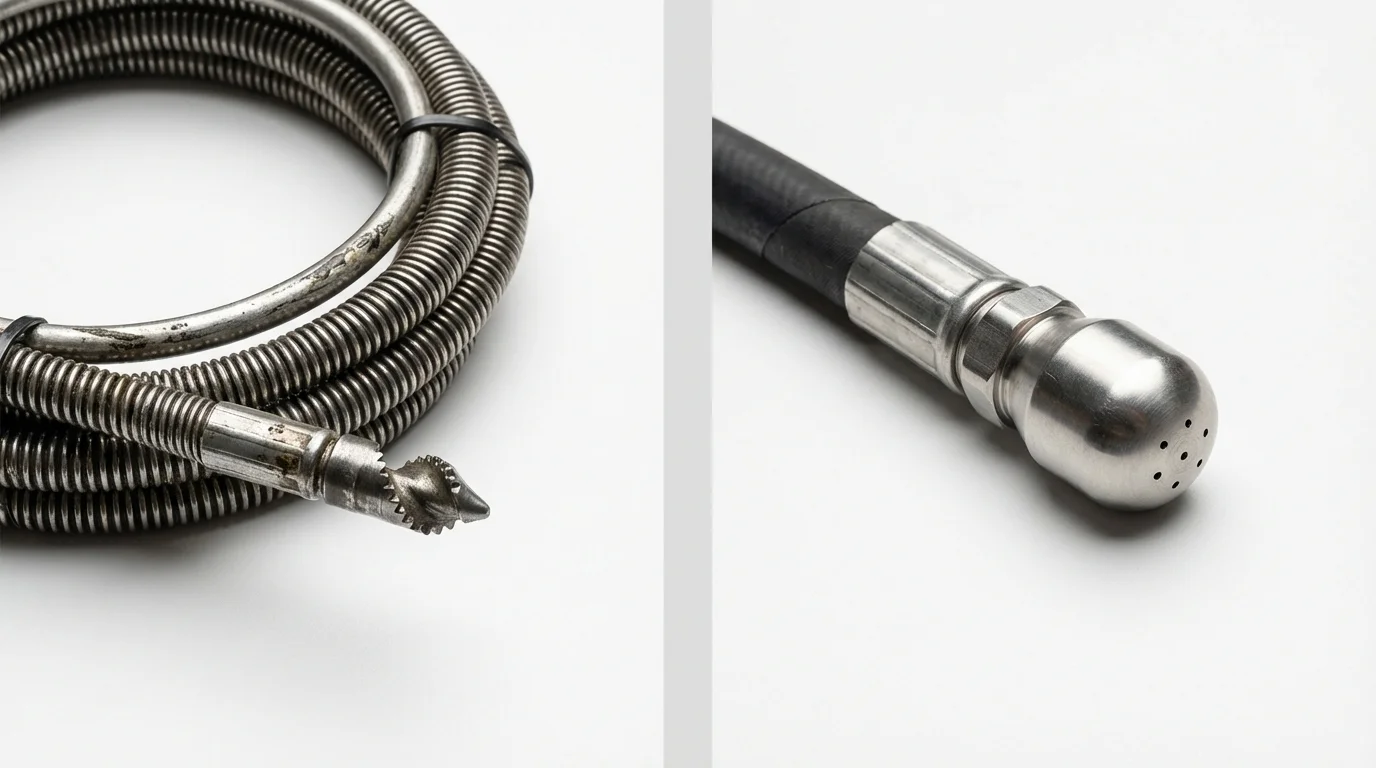 Drain snake cable and hydro jetting nozzle used for drain cleaning in Hartsville, TN