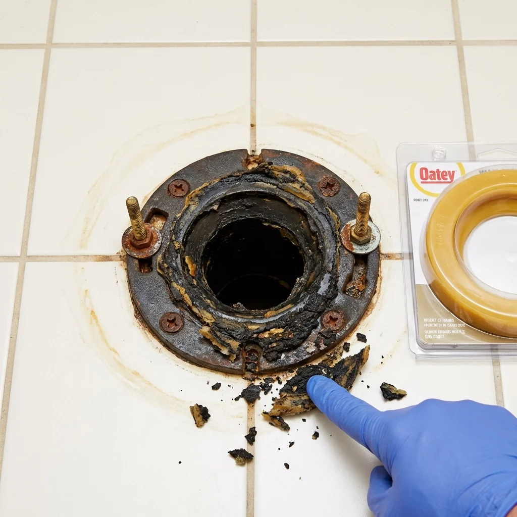 Failed wax ring showing water seepage at the base of a toilet in a Hartsville, TN home