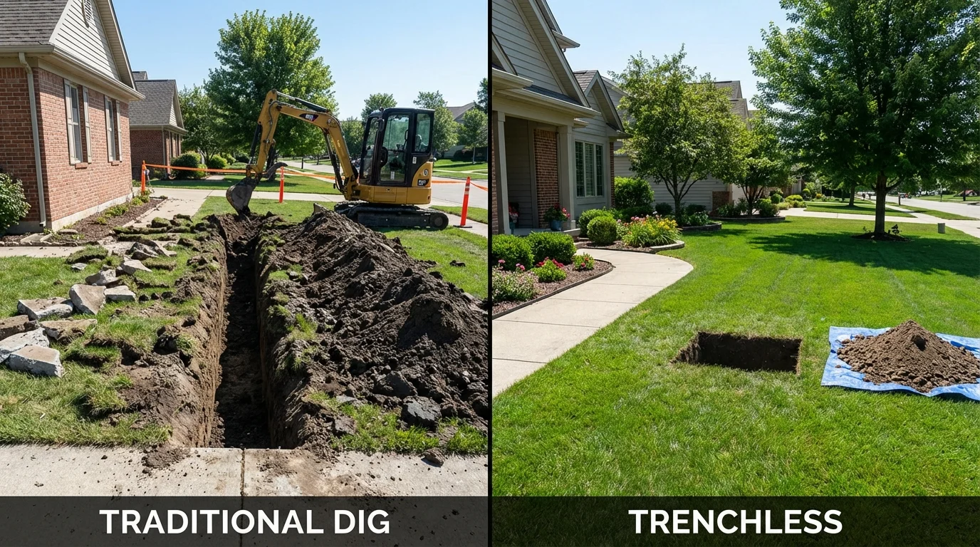 Trenchless sewer repair with minimal yard damage versus traditional excavation in Hartsville, TN